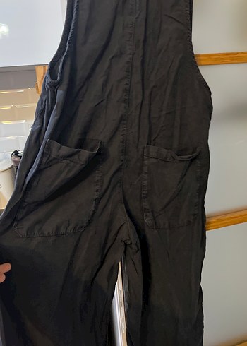 Siyah Keten Uzun Salaş Fermuarlı Tulum - Görsel 5