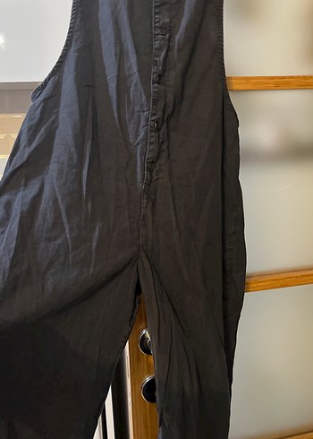 Siyah Keten Uzun Salaş Fermuarlı Tulum - Görsel 2