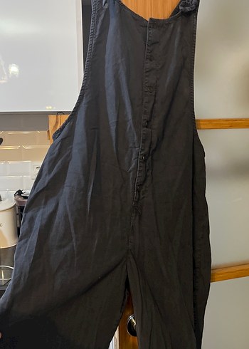 Siyah Keten Uzun Salaş Fermuarlı Tulum - Görsel 4