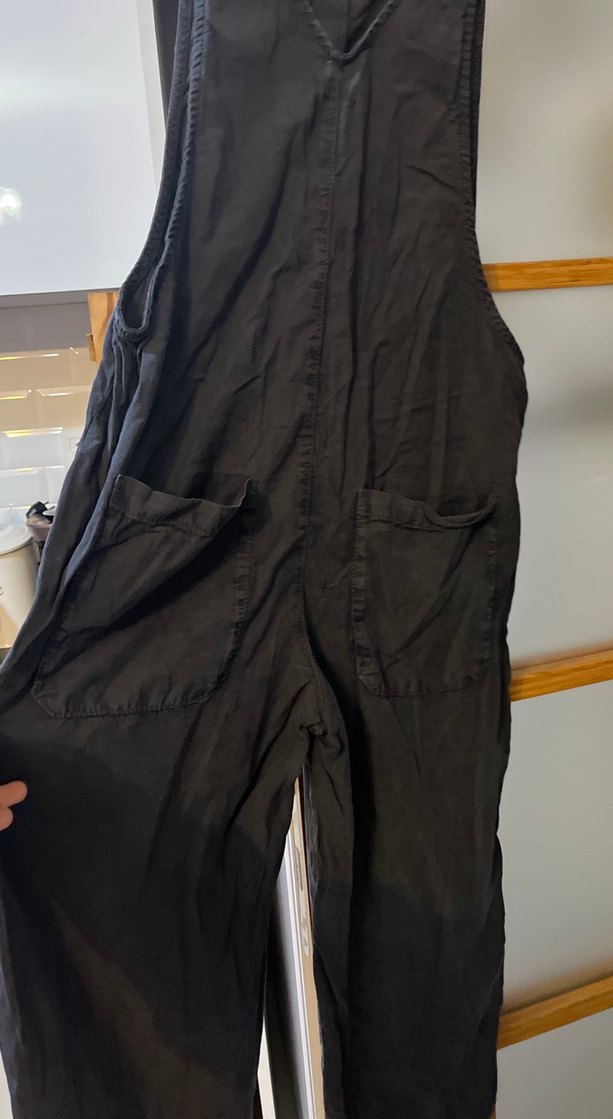 Siyah Keten Uzun Salaş Fermuarlı Tulum - Görsel 5