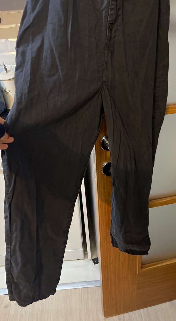 Siyah Keten Uzun Salaş Fermuarlı Tulum - Görsel 3