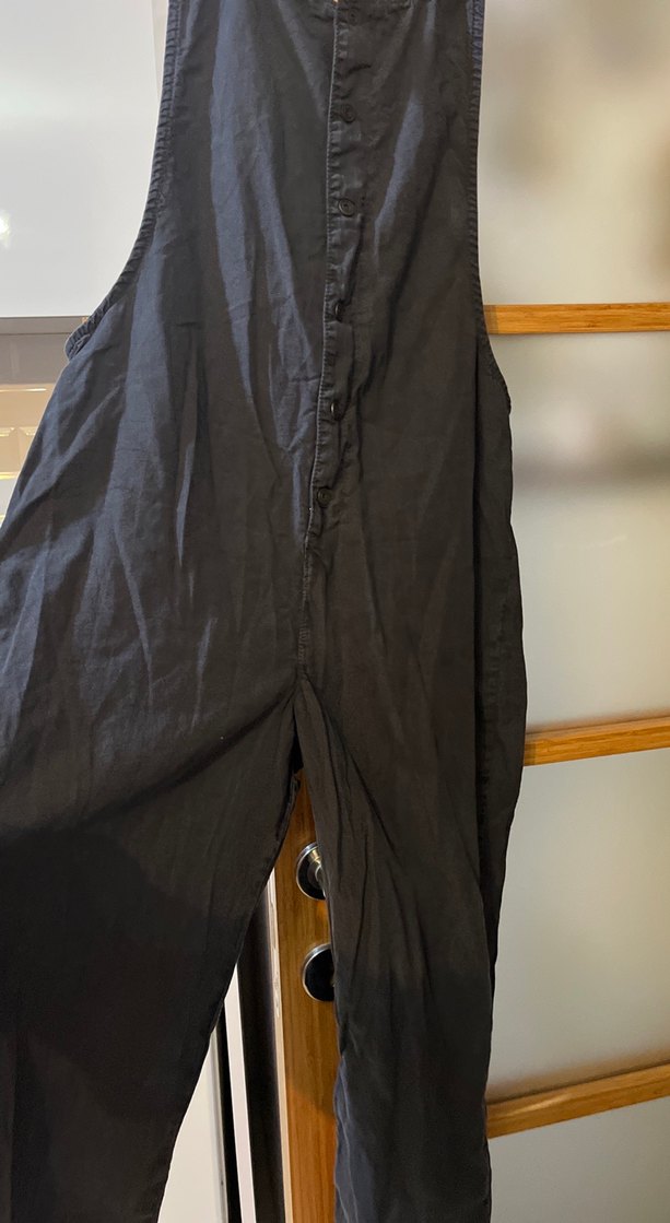 Siyah Keten Uzun Salaş Fermuarlı Tulum - Görsel 2