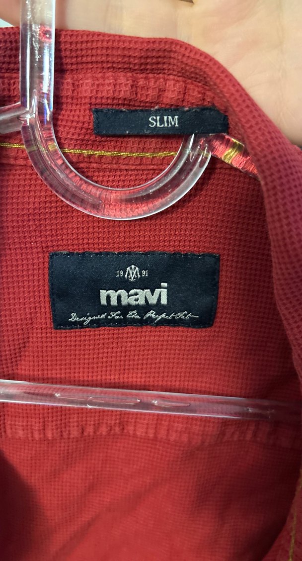 Düğmeli Kırmızı Keten Kadın Gömlek - Görsel 3