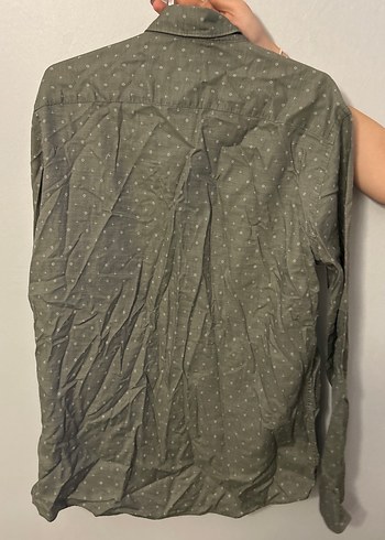 Gri Pamuklu Erkek Gömlek, Düğmeli, Uzun Kollu - Görsel 2