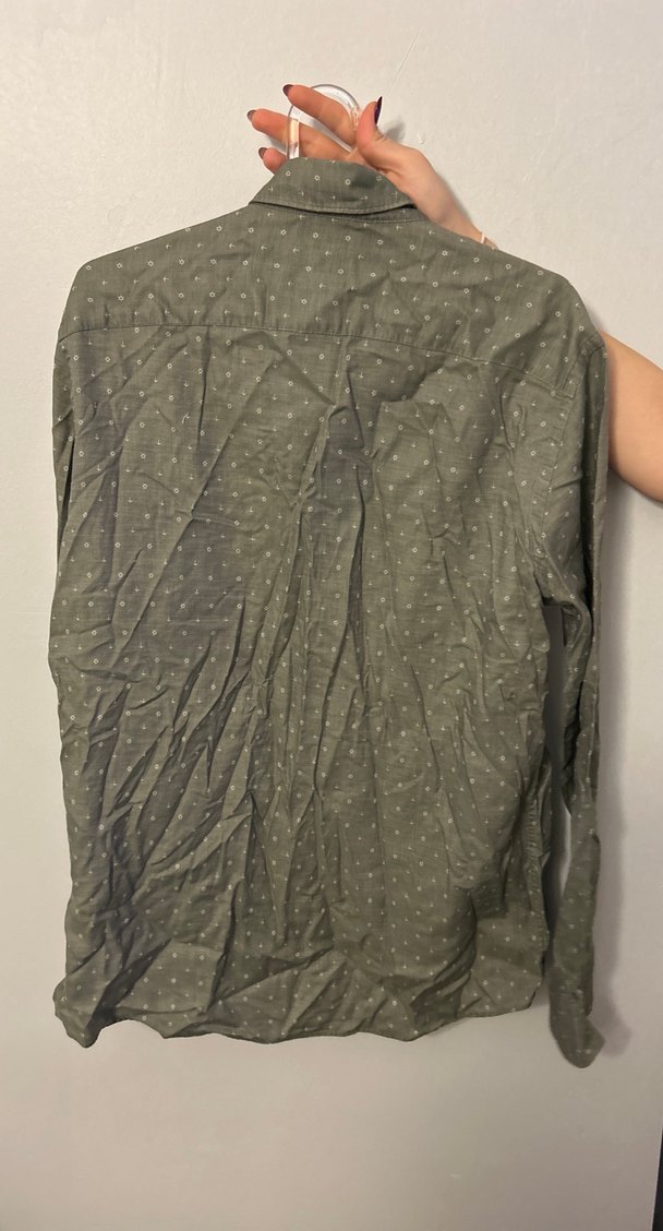 Gri Pamuklu Erkek Gömlek, Düğmeli, Uzun Kollu - Görsel 2