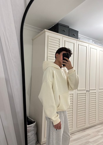 Bej Oversize Kapüşonlu Sweatshirt