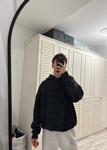 Diğer Siyah Kapüşonlu Oversize Erkek Sweatshirt
