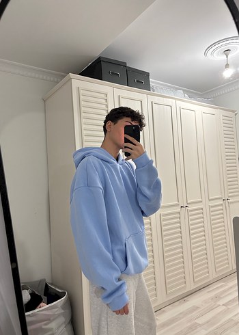 Mavi Kapüşonlu Erkek Sweatshirt
