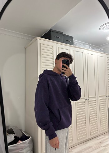 Diğer Mor Kapüşonlu Rahat Kesim Sweatshirt