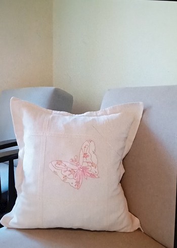 Bej Kelebek Desenli Modern Kırlent - Görsel 8