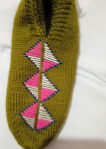 Renkli Nakışlı Örgü Kadın ev patik - Görsel 2