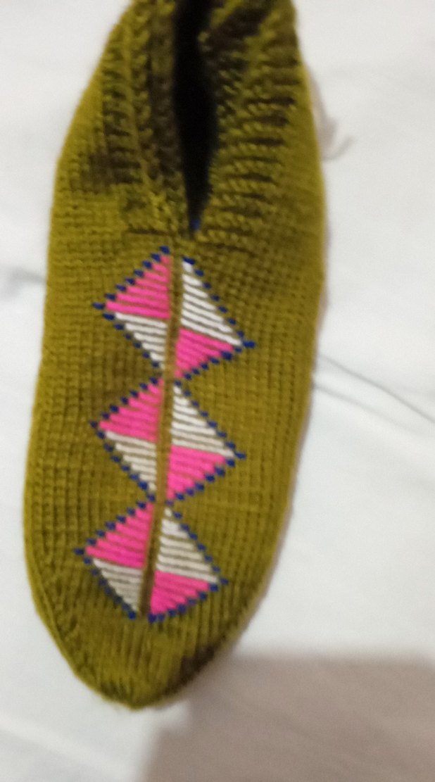 Renkli Nakışlı Örgü Kadın ev patik - Görsel 2