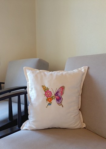 Bordo Nakışlı Klasik Dekoratif Yastık - Görsel 7