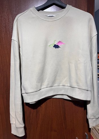 Mudo Bej Rengi Baskili Uzun Kollu Kadin Sweatshirt