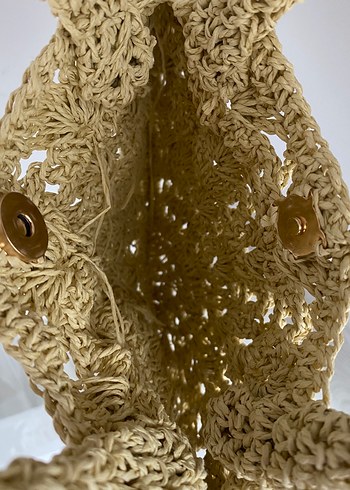 El Yapımı Boncuk Detaylı Bej Örgü Bohem Çanta - Görsel 3