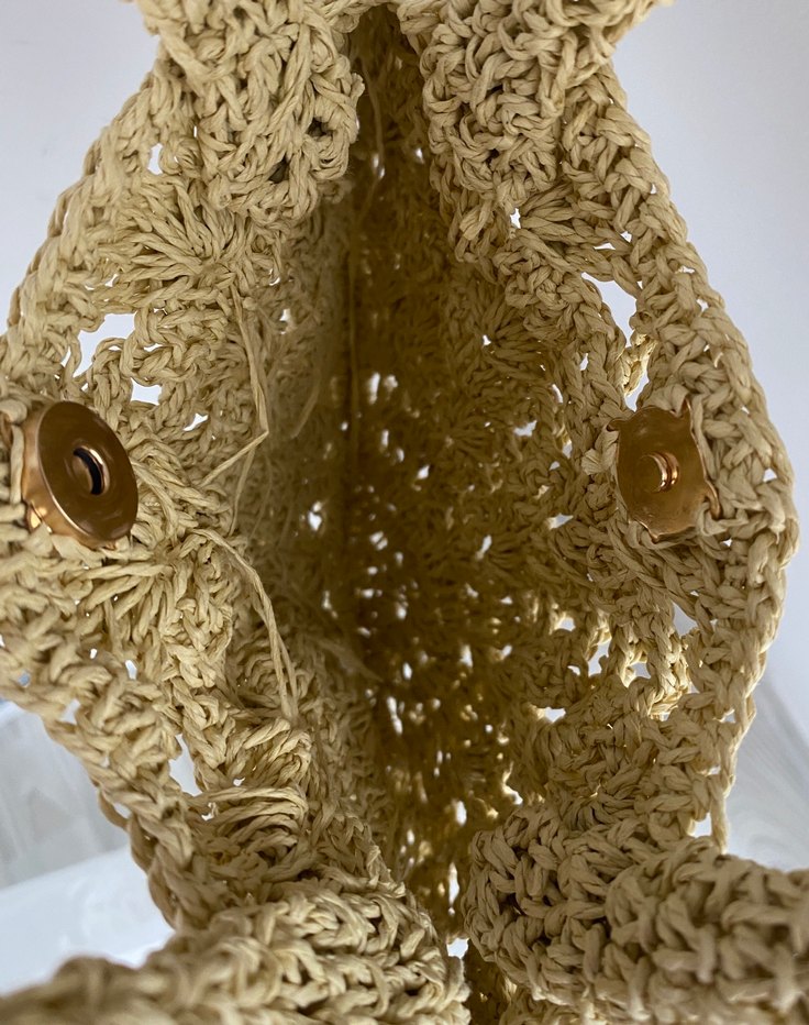 El Yapımı Boncuk Detaylı Bej Örgü Bohem Çanta - Görsel 3