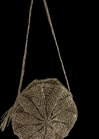 El Yapımı Püsküllü Bej Örgü Bohem Çapraz Çanta - Görsel 2