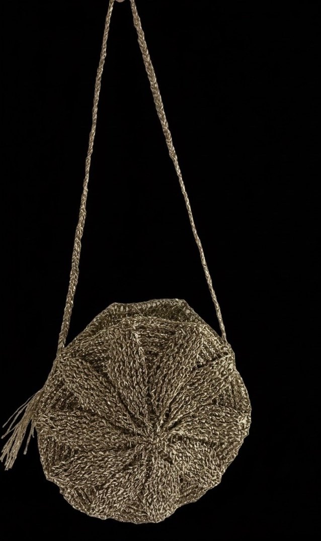 El Yapımı Püsküllü Bej Örgü Bohem Çapraz Çanta - Görsel 2