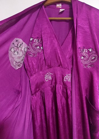 Mor İşlemeli Uzun Bohem Kadın gecelik sabahlık takım - Görsel 3