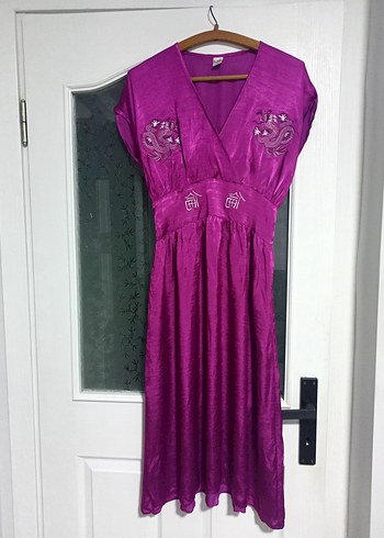 Mor İşlemeli Uzun Bohem Kadın gecelik sabahlık takım - Görsel 5