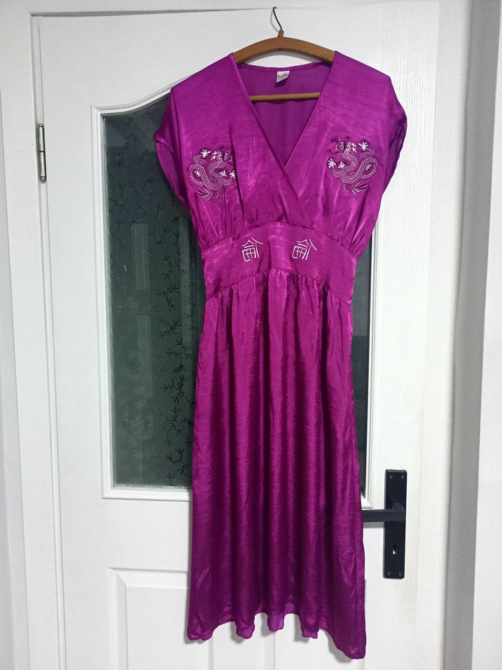 Mor İşlemeli Uzun Bohem Kadın gecelik sabahlık takım - Görsel 5