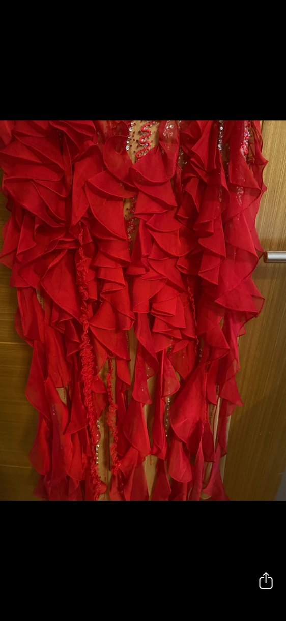 Kırmızı Drapeli Uzun Abiye Elbise swaroski taş üstü - Görsel 2