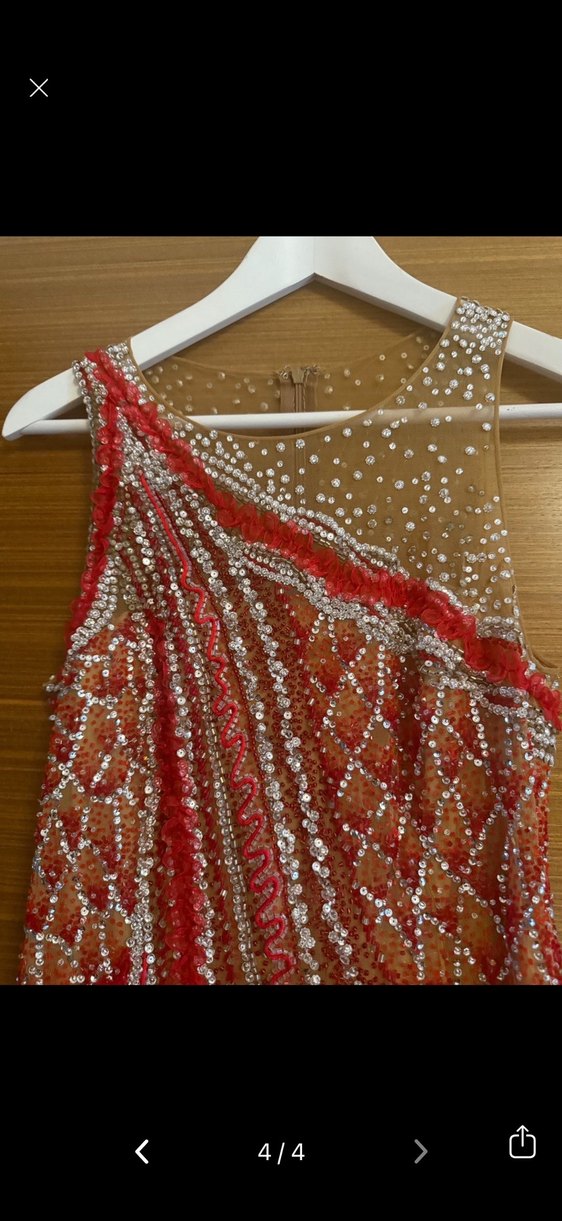 Kırmızı Drapeli Uzun Abiye Elbise swaroski taş üstü - Görsel 3