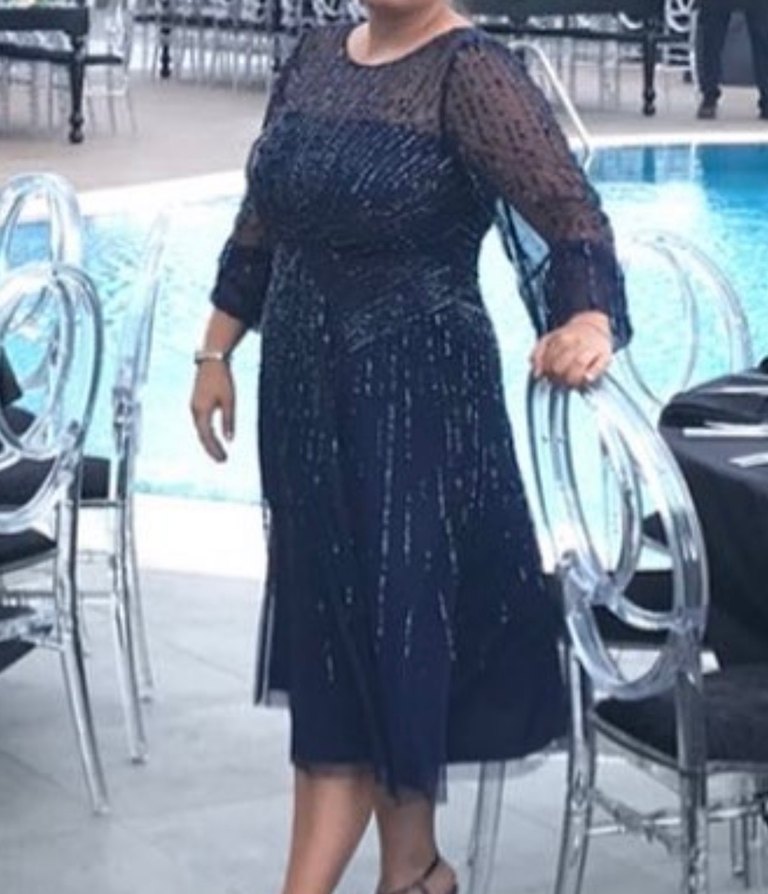 Boncuk İşlemeli Lacivert Uzun Abiye Elbise - Görsel 4