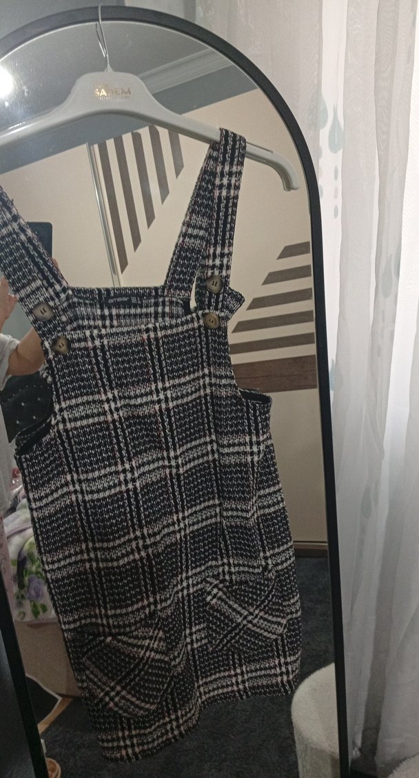 Ekose Desenli Askılı Geniş Kesim Tulum - Görsel 2