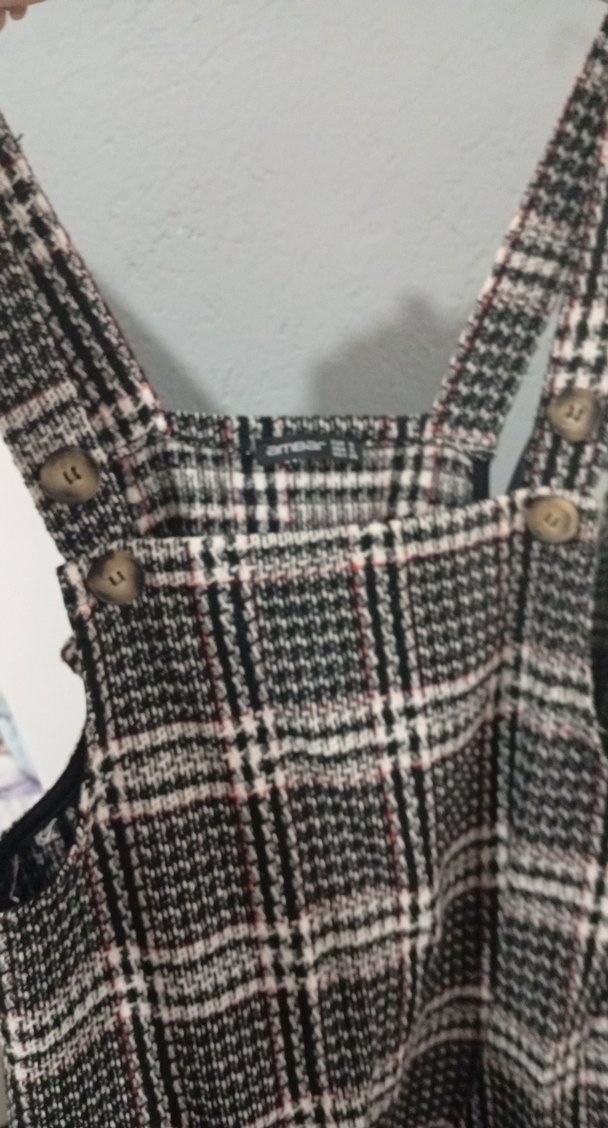 Ekose Desenli Askılı Geniş Kesim Tulum - Görsel 3