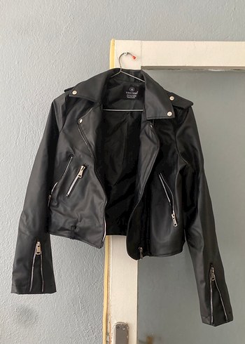 Diğer Sehirli Siyah Deri Biker Ceket
