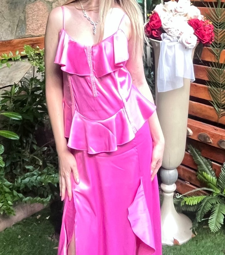 Pembe Drapeli Uzun Straplez Kadın Abiye - Görsel 2