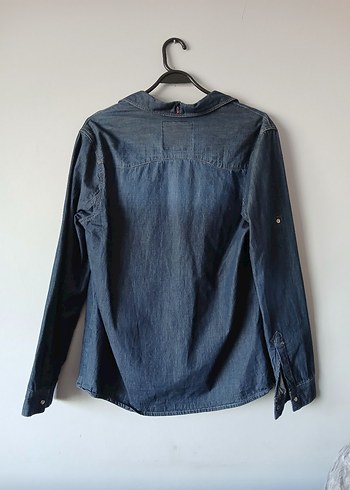 Düğmeli Mavi Denim Kadın Gömlek - Görsel 2