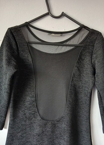 Siyah Mini Elbise, Kısa Kollu, Dar Kesim - Görsel 3