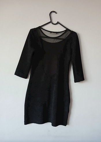 Siyah Mini Elbise, Kısa Kollu, Dar Kesim - Görsel 2