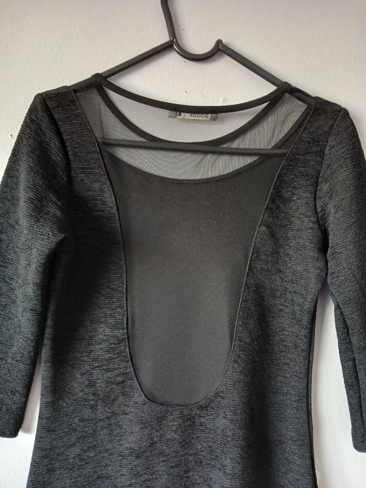 Siyah Mini Elbise, Kısa Kollu, Dar Kesim - Görsel 3