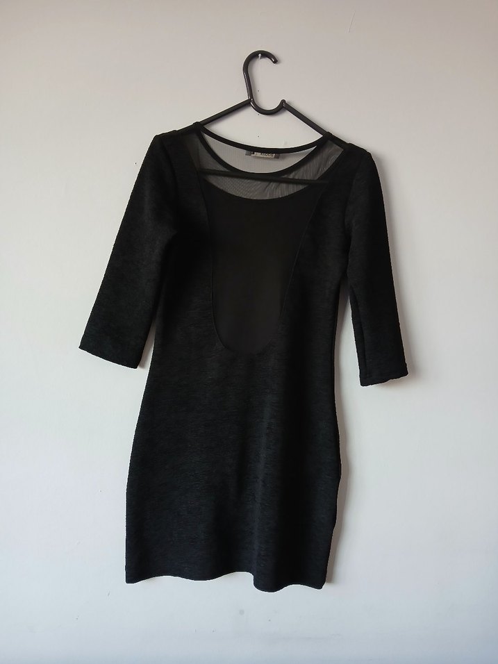 Siyah Mini Elbise, Kısa Kollu, Dar Kesim - Görsel 2