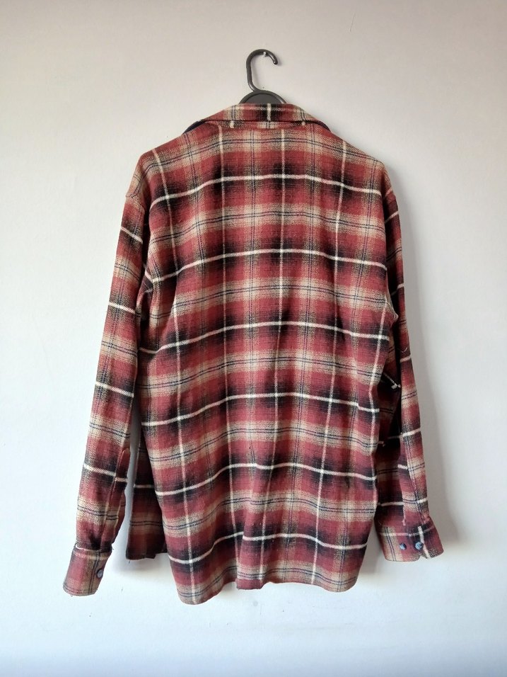 kırmızı Kareli Uzun Kollu vintage Gömlek - Görsel 2
