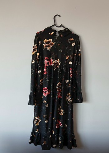 Çiçek Desenli Siyah Uzun Bohem Elbise - Görsel 2