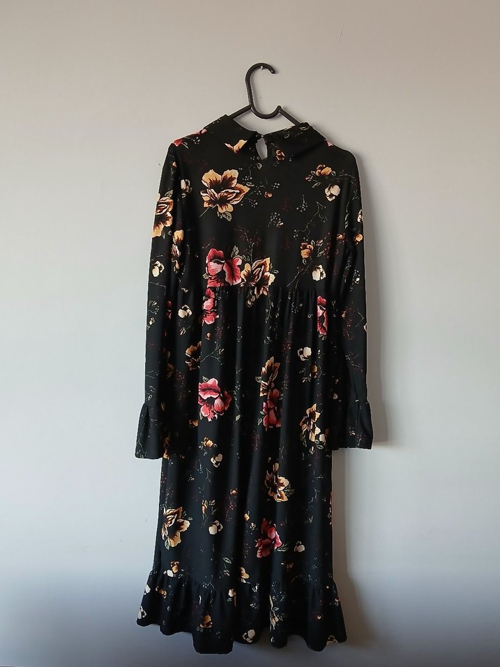 Çiçek Desenli Siyah Uzun Bohem Elbise - Görsel 2
