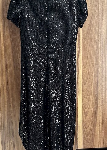 Siyah Payetli Straplez Midi Elbise - Görsel 4