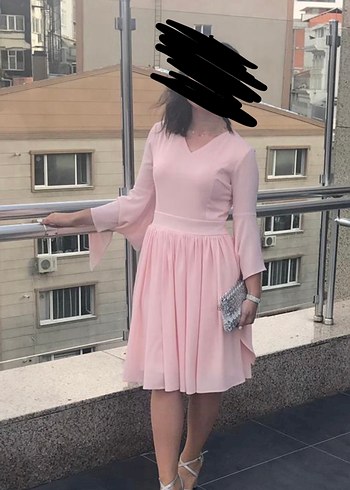 Pembe Midi Uzun Kollu Transparan Elbise - Görsel 5