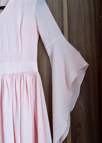 Pembe Midi Uzun Kollu Transparan Elbise - Görsel 4