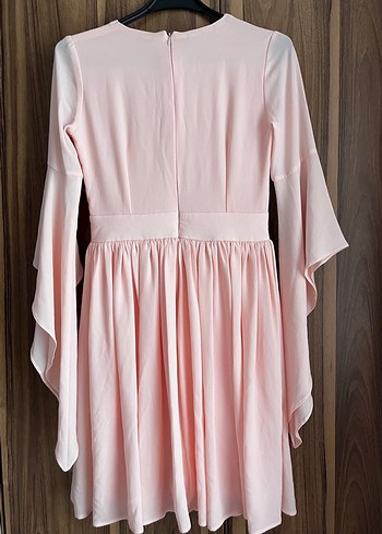 Pembe Midi Uzun Kollu Transparan Elbise - Görsel 3