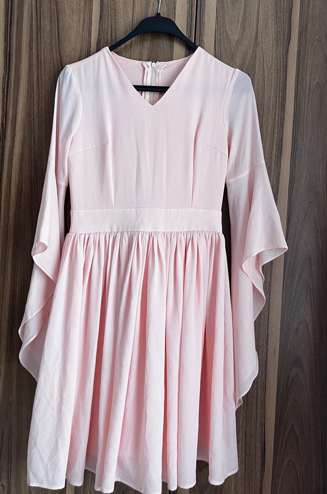 Pembe Midi Uzun Kollu Transparan Elbise - Görsel 2