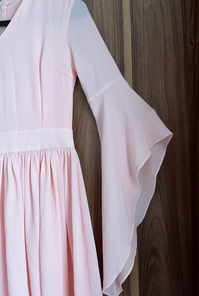 Pembe Midi Uzun Kollu Transparan Elbise - Görsel 4