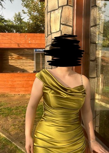 Fıstık Yeşili Drapeli Abiye Elbise - Görsel 2