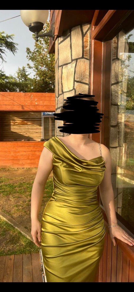 Fıstık Yeşili Drapeli Abiye Elbise - Görsel 2