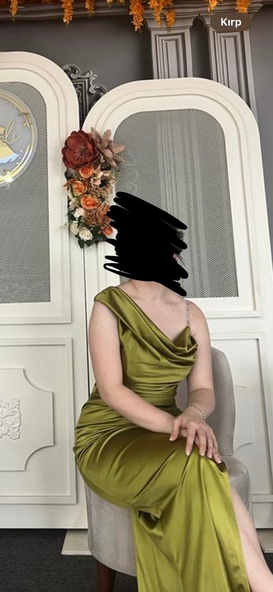 Fıstık Yeşili Drapeli Abiye Elbise - Görsel 4