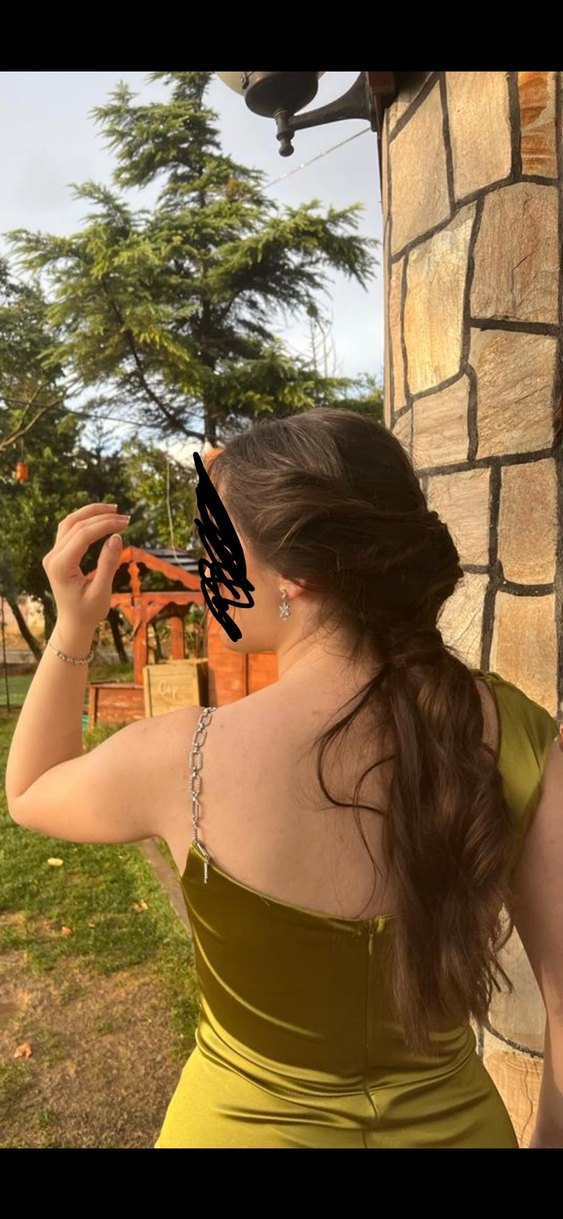 Fıstık Yeşili Drapeli Abiye Elbise - Görsel 3